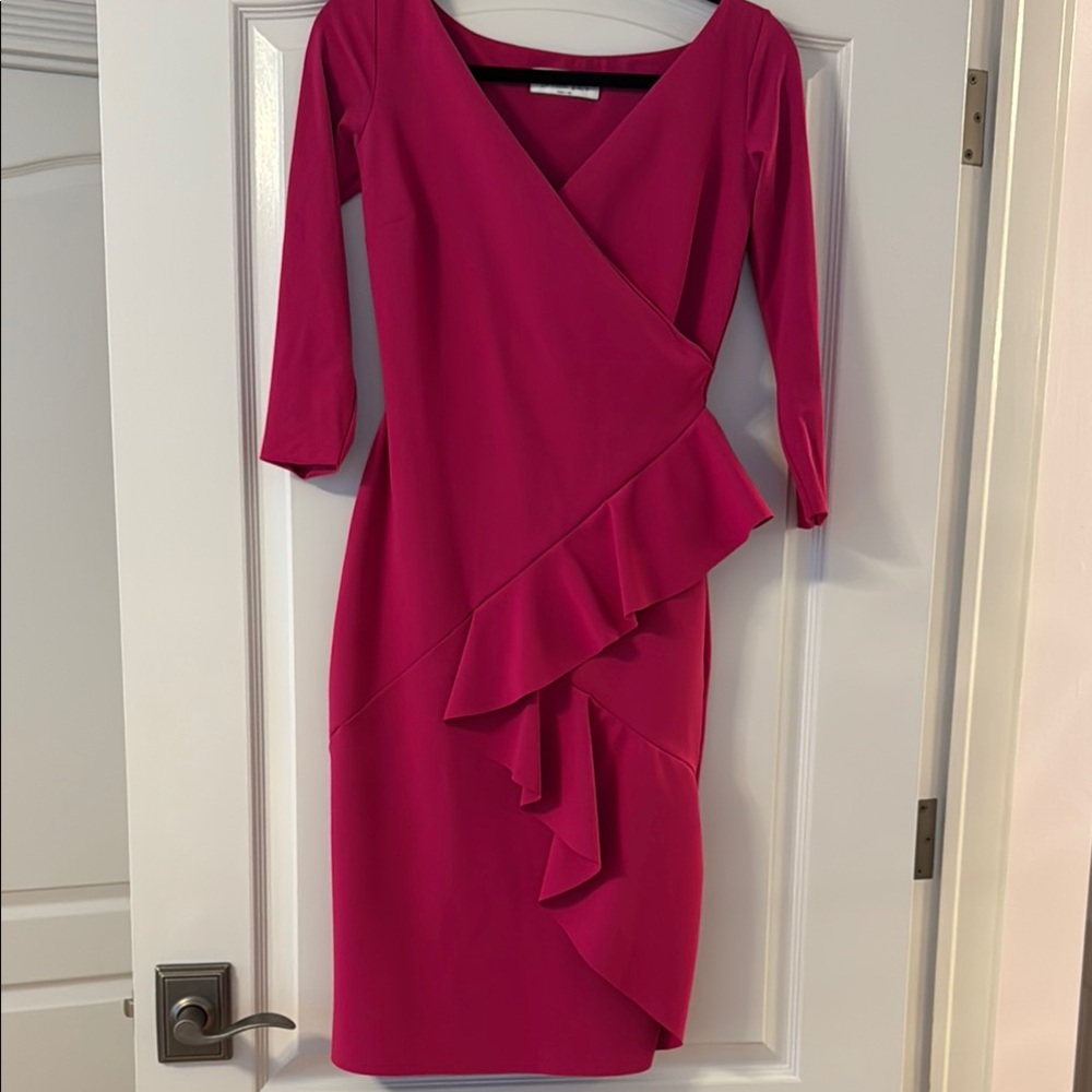 Chiara Boni Fuchsia Asymmetrical Ruffle Dress